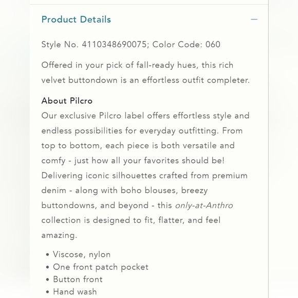 Pilcro Puff Sleeve Velvet Front Buttons Long Sleeve Vibrant Blouse Shirt Medium - Picture 14 of 14